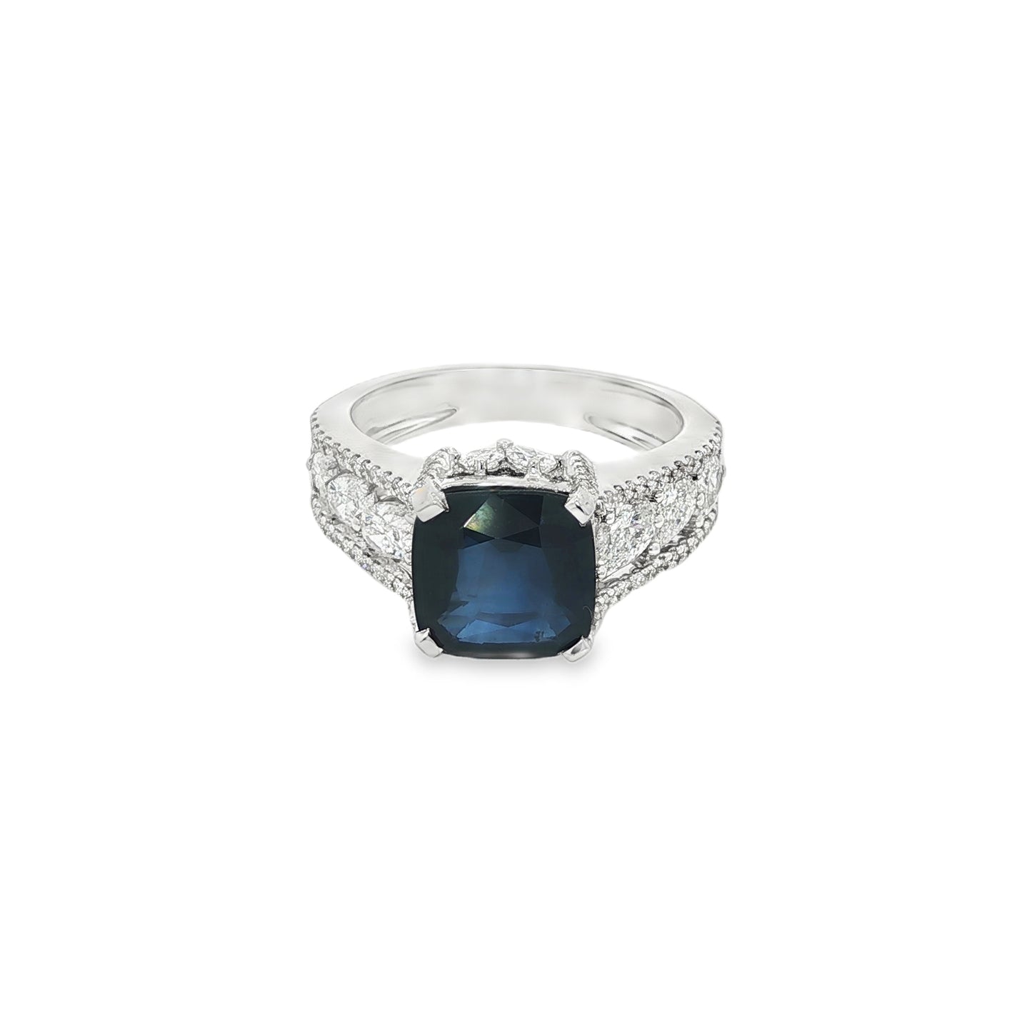 Jai's 18K White Gold Cushion-cut Sapphire & Diamond Ring