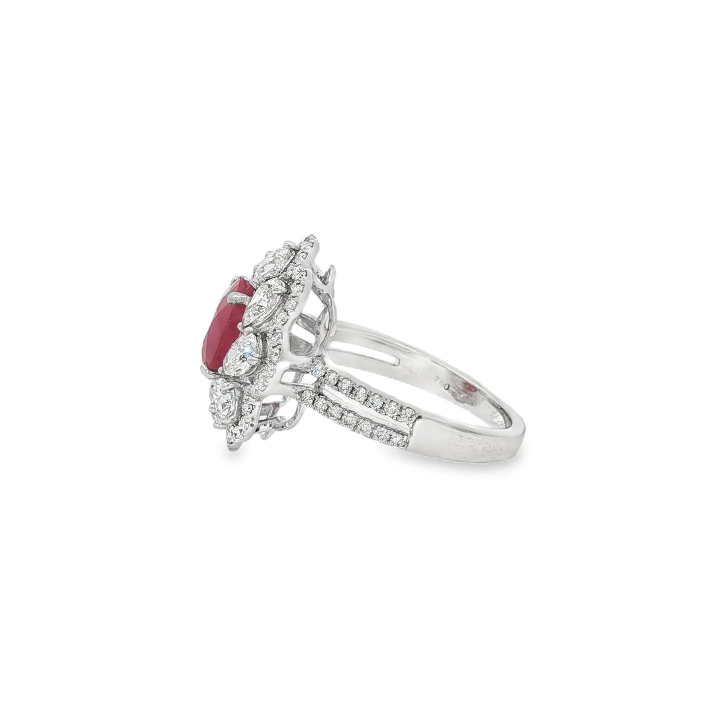 Jai's 18K White Gold Floral Ruby & Diamond Ring