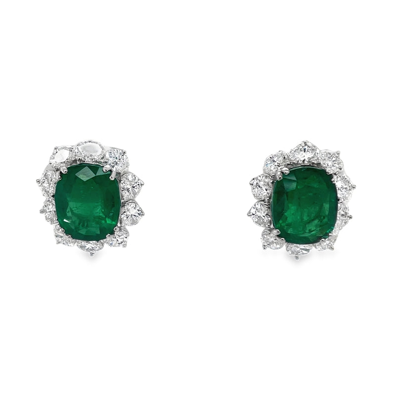 Jai's 18K White Gold Floral Emerald & Diamond Studs