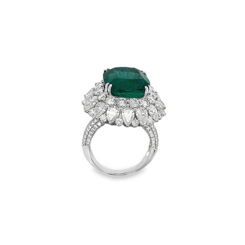 Jai's 18K White Gold Floral Emerald & Diamond Ring