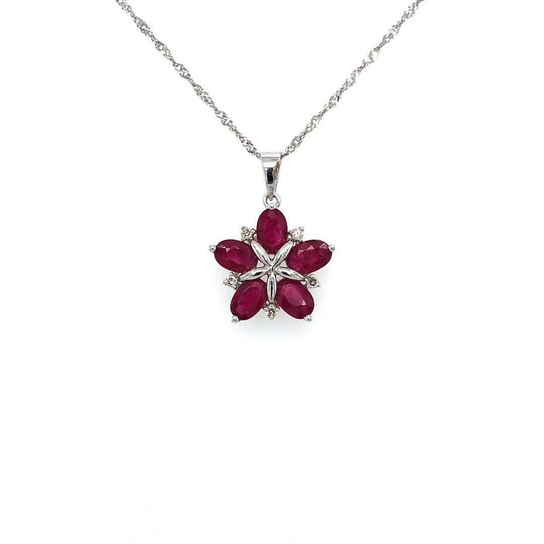 Jai's 14K White Gold Ruby & Diamond Floral Pendant