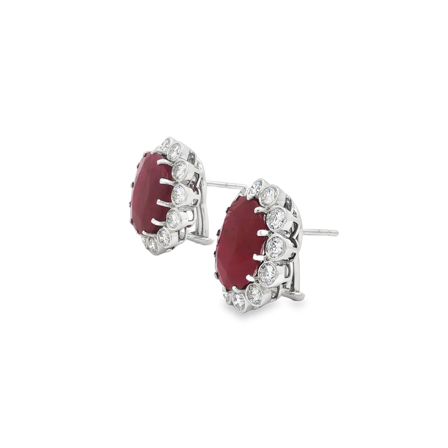 Jai's 18K White Gold Floral Oval Ruby & Diamond Studs