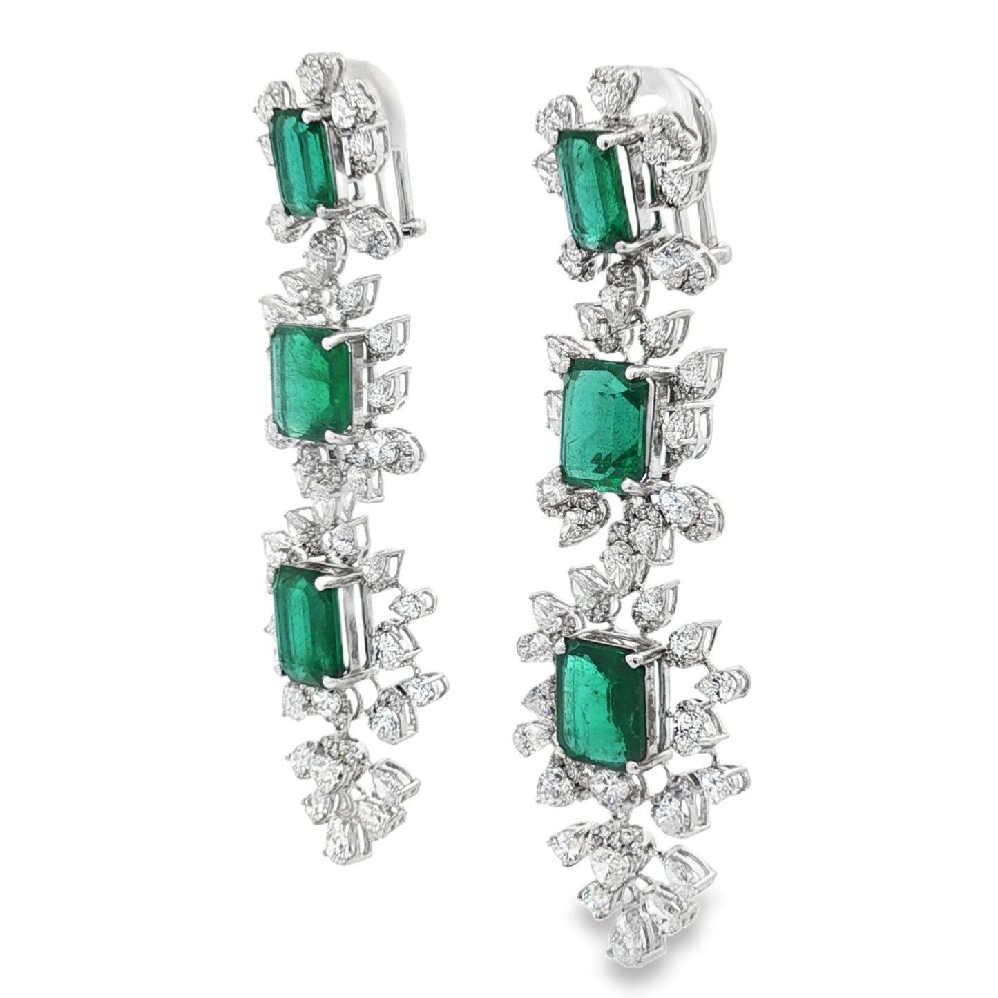 Jai's 18K White Gold Floral Emerald & Diamond Drop Earrings