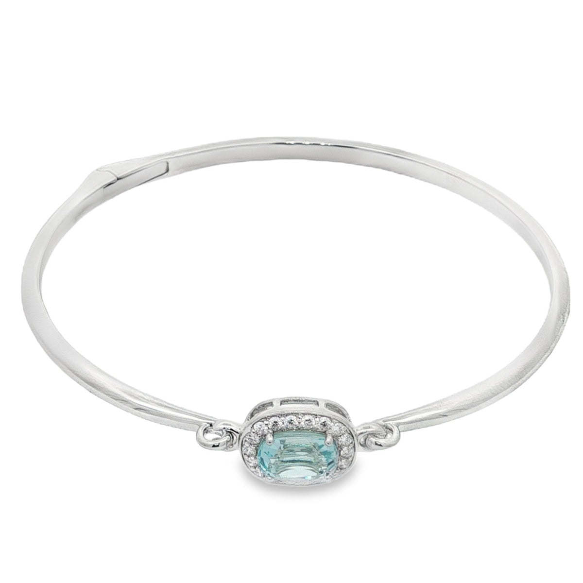 Jai's 14K White Gold Oval-cut Aquamarine & Diamond Bangle