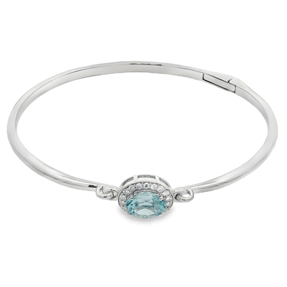 Jai's 14K White Gold Oval-cut Aquamarine & Diamond Bangle