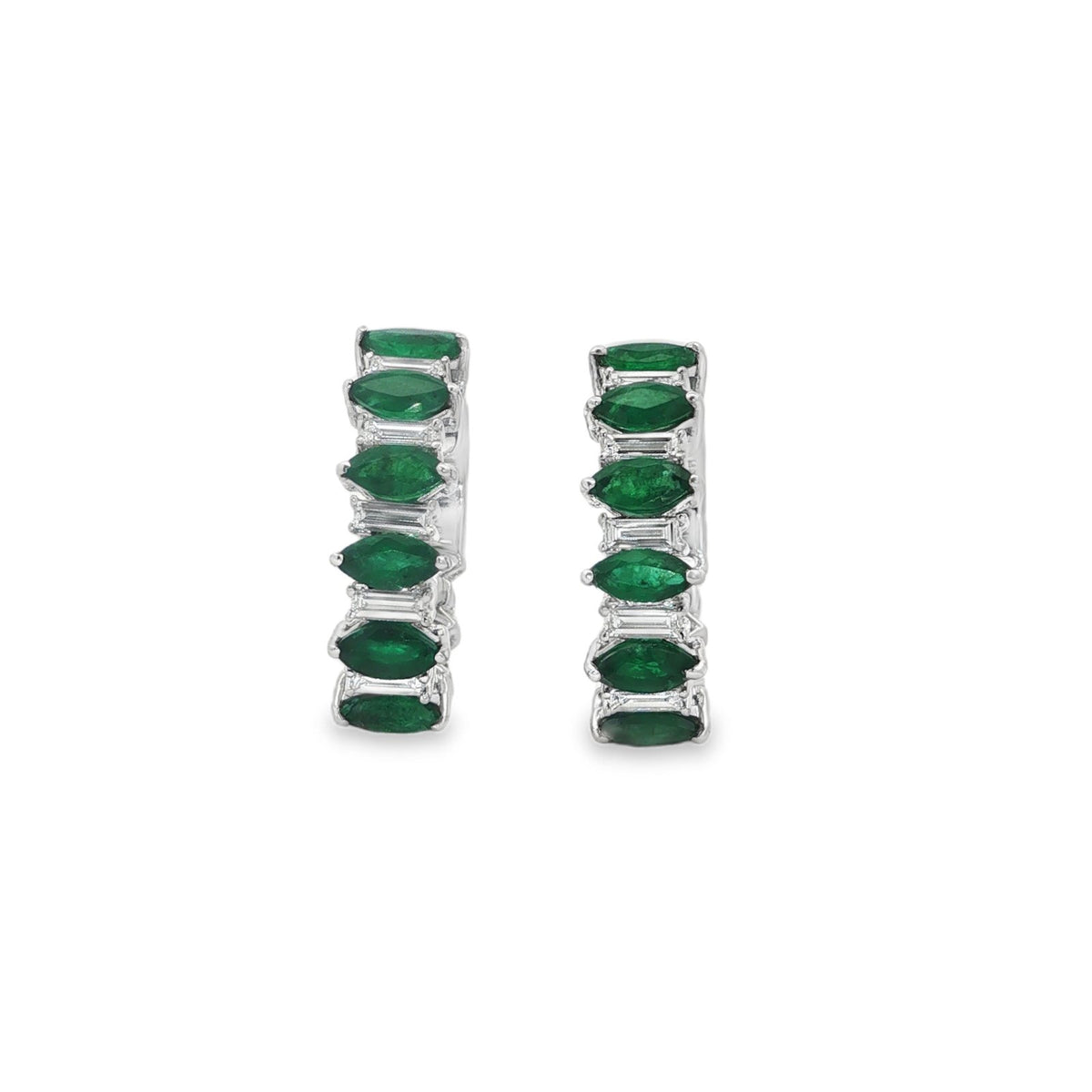 Jai's 18K White Gold Marquise-cut Emerald & Baguette-cut Diamond Hoops