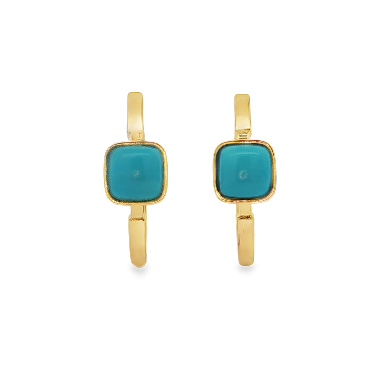 Jai's 14K Yellow Gold Square-shaped Turquoise Hoops