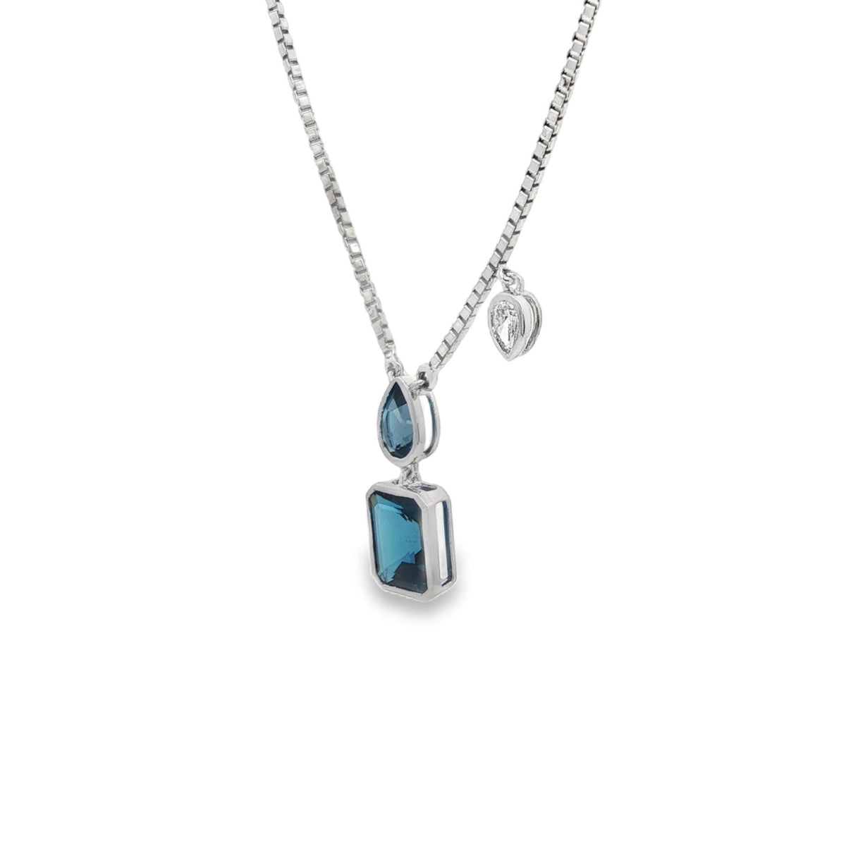 Jai's 14K White Gold Mutli-cut Blue Topaz & Pear-cut Diamond Necklace