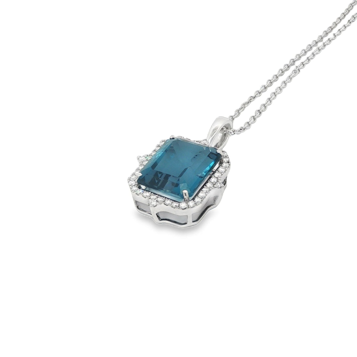 Jai's 14K White Gold Octagon-cut Blue Topaz & Diamond Necklace