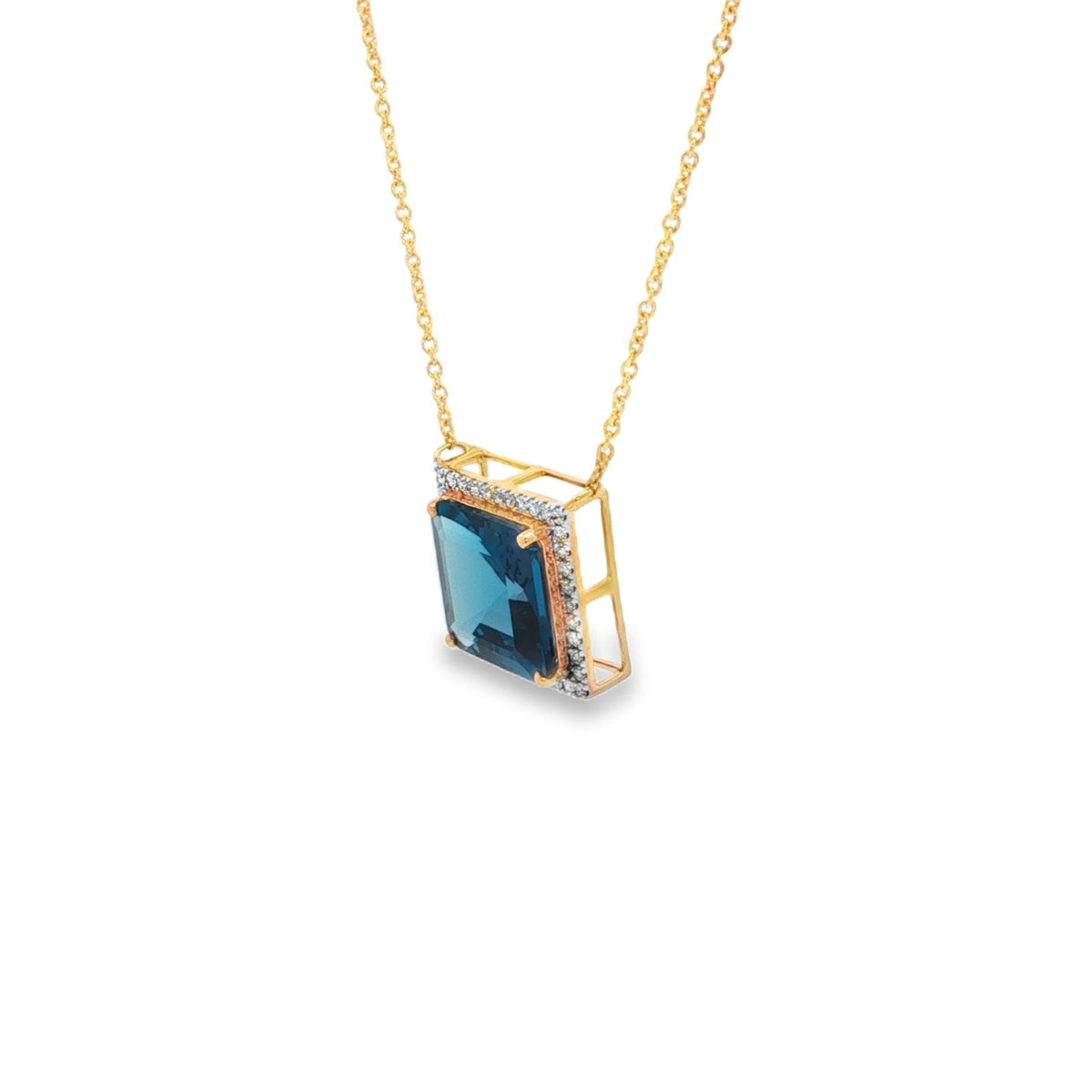 Jai's 14K Yellow Gold Cushion-cut Blue Topaz & Diamond Necklace