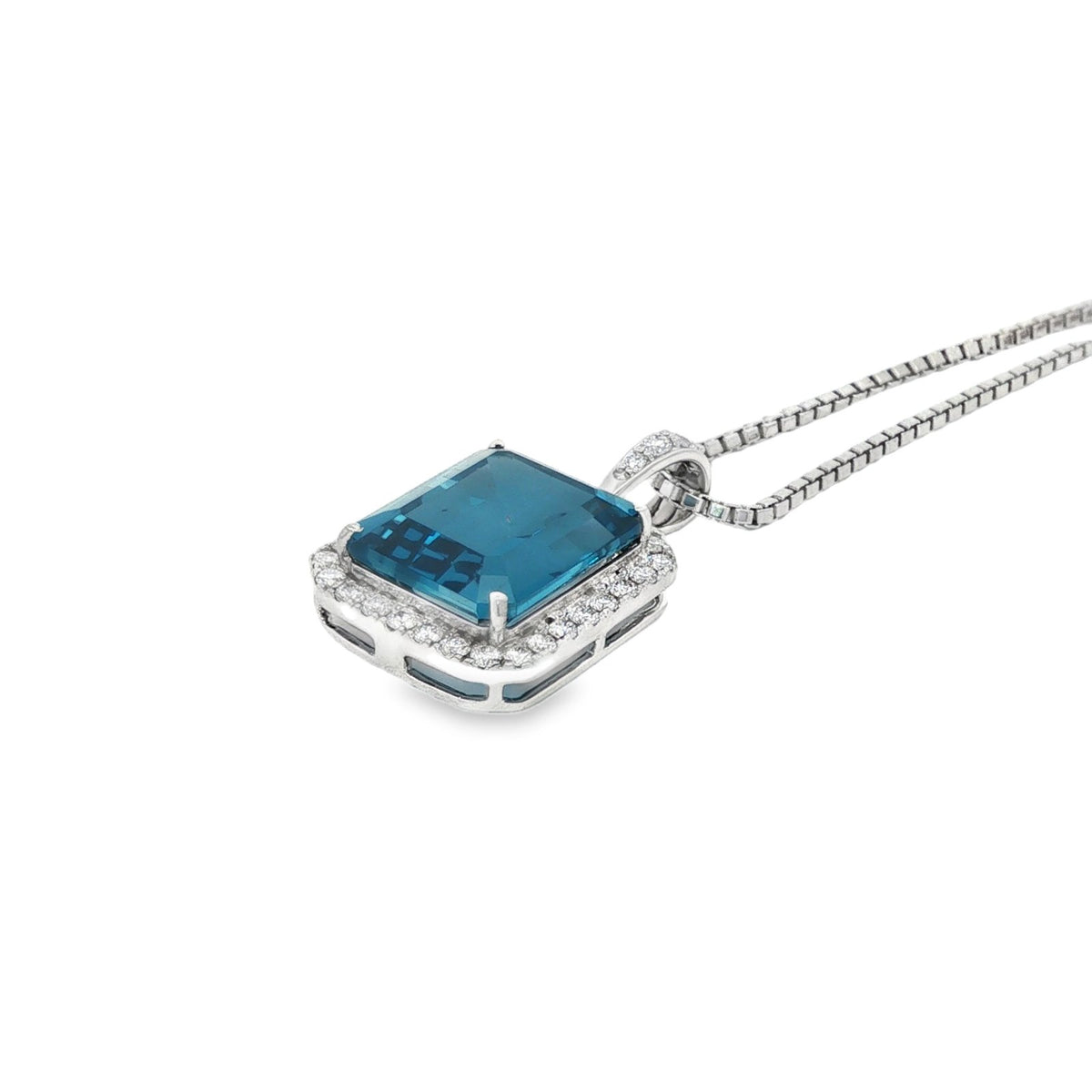 Jai's 14K White Gold Octagon-cut Blue Topaz & Diamond Necklace