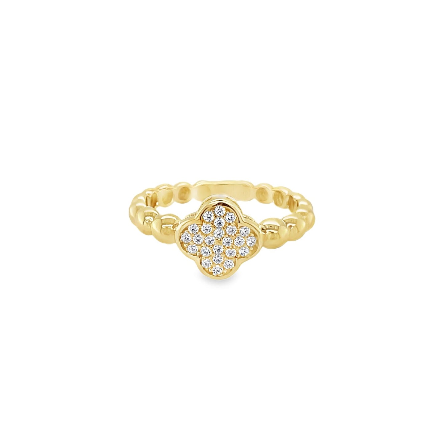Jai's 14K Yellow Gold Sparkling Beaded Clover Ring