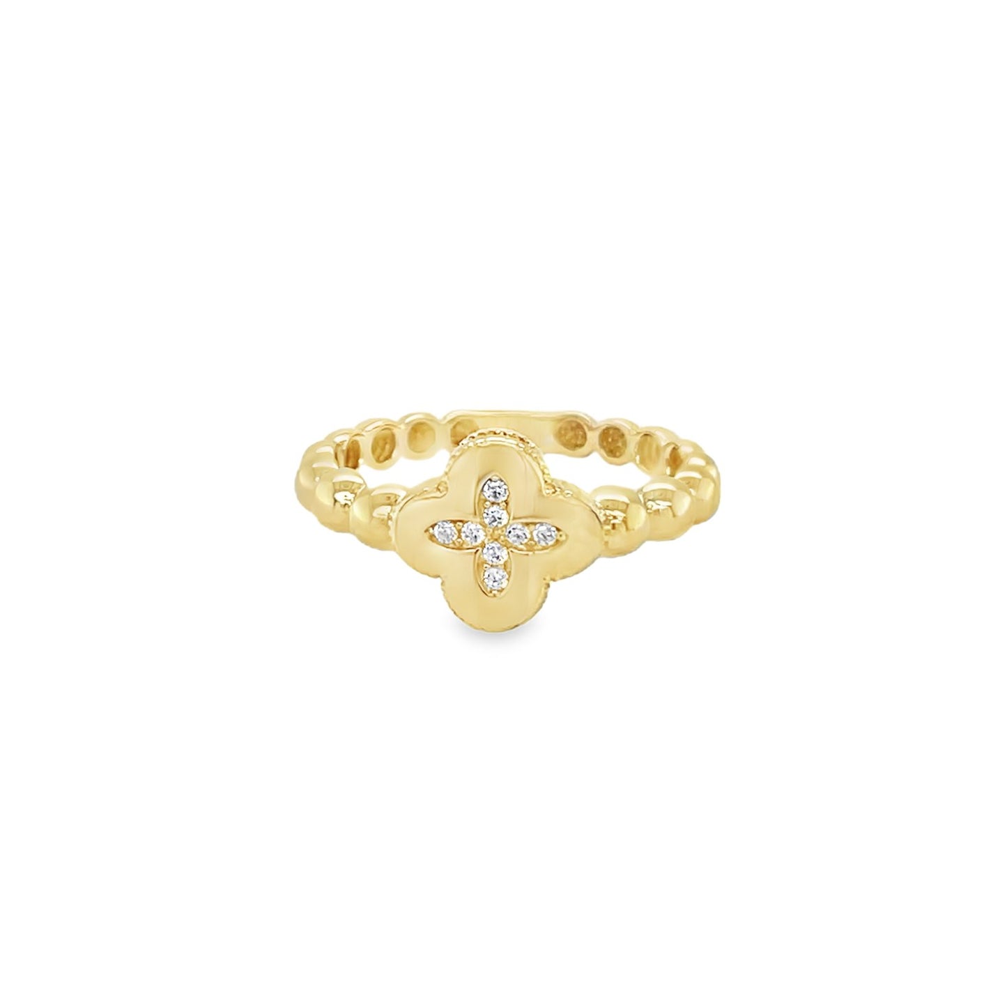 Jai's 14K Yellow Gold Sparkling Clover Ring