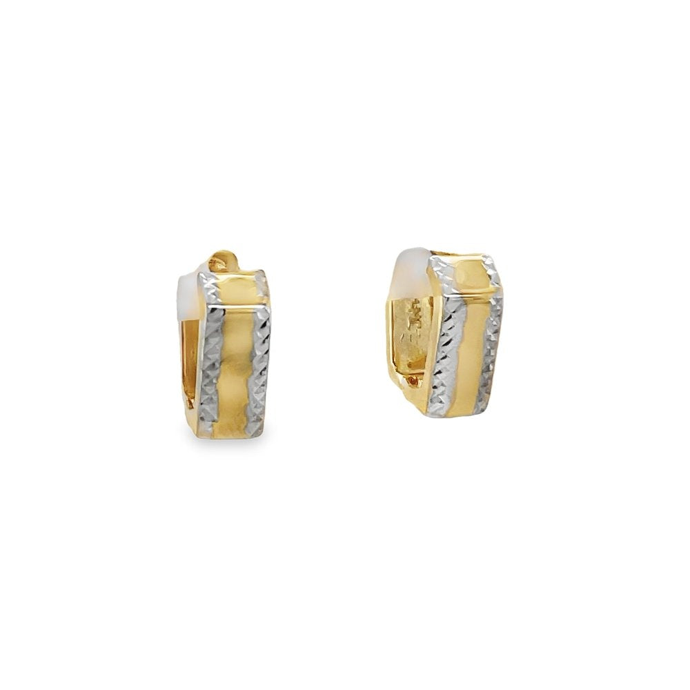 Jai's 14K Two-tone Diamond-cut Squared Huggies