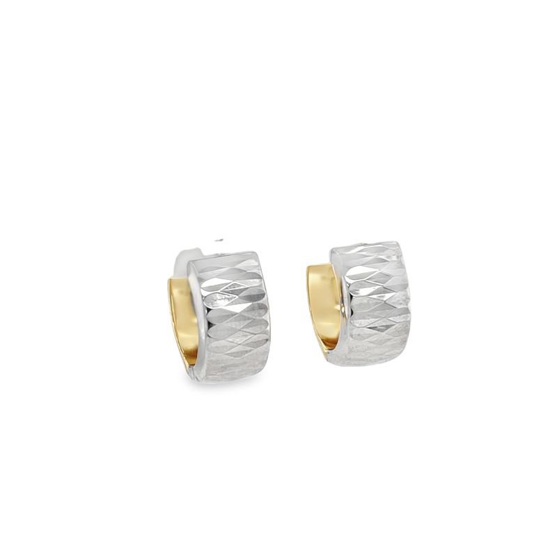 Jai's 14K Two-tone Thick Faceted Huggies
