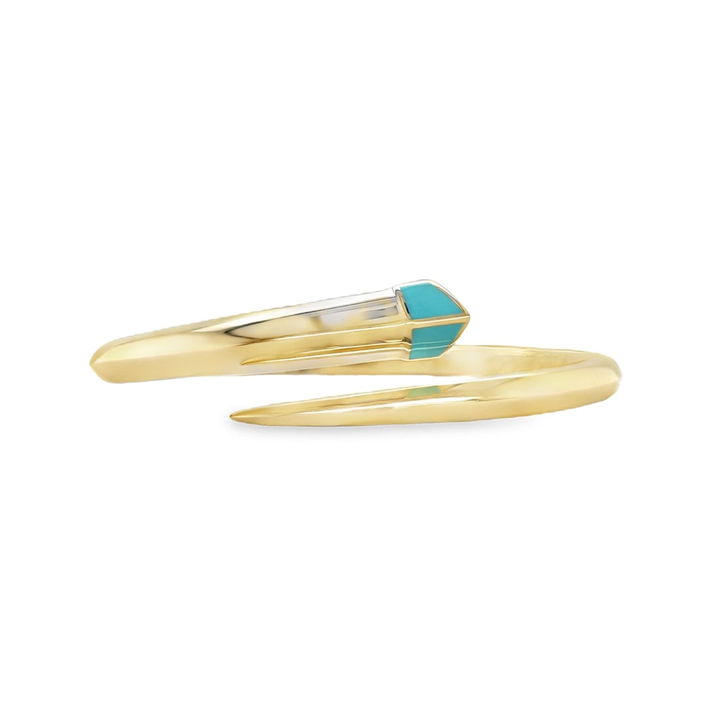 Jai's 14K Yellow Gold Turquoise-accented Spiral Bangle