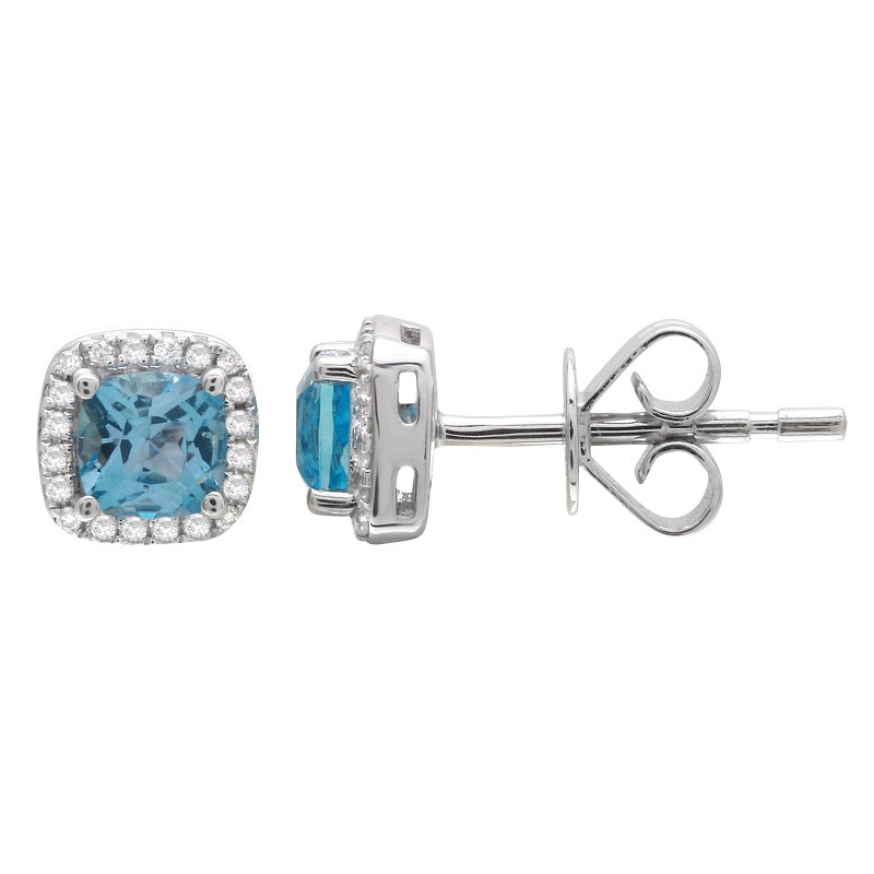 Jai's 14K White Gold Cushion-cut Blue Topaz & Diamond Studs