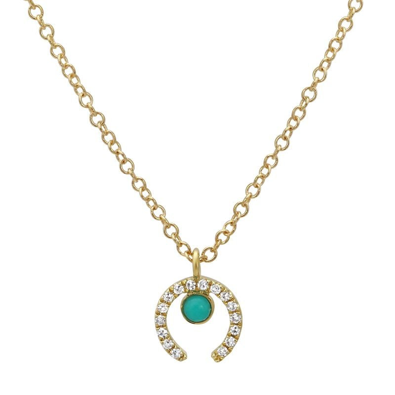 Jai's 14K Yellow Gold Diamond & Turquoise Horseshoe Necklace - 18"