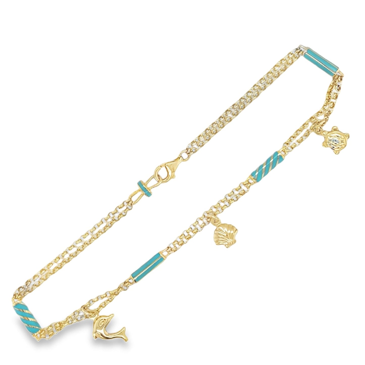 Jai's 14K Yellow Gold Turquoise-accented Ocean Charms Anklet
