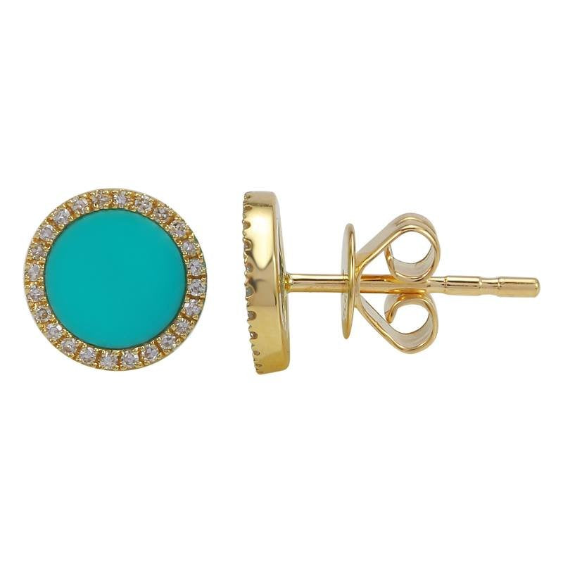 Jai's 14K Yellow Gold Diamond & Turquoise Studs