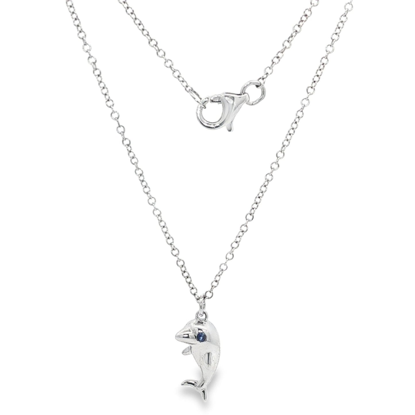 Jai's 14K White Gold Sapphire Dolphin Necklace - 18"