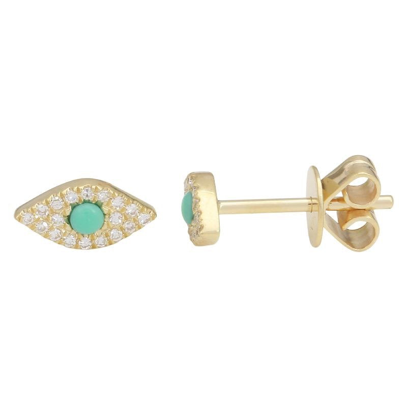 Jai's 14K Yellow Gold Turquoise & Diamond Evil Eye Studs