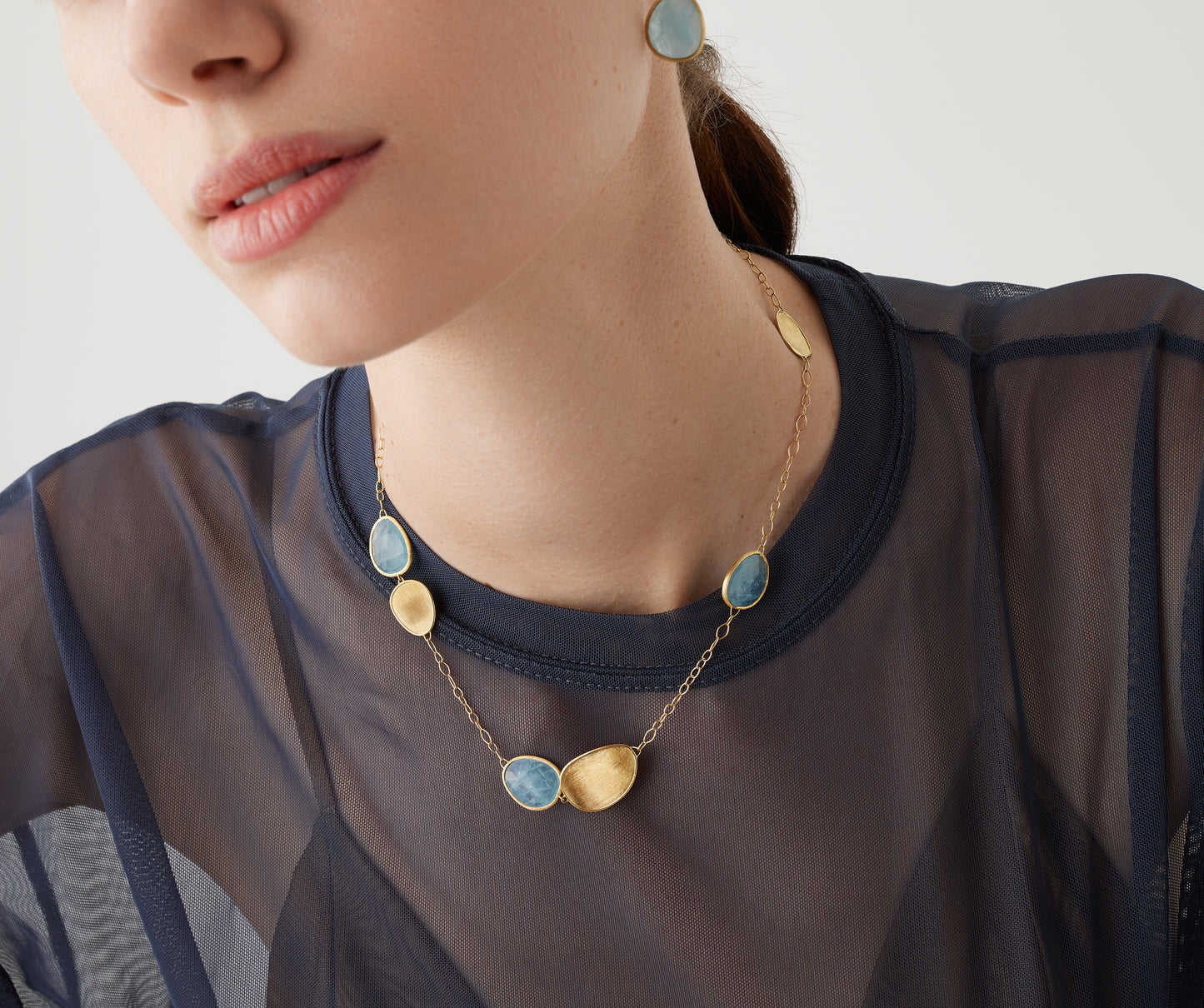 Marco Bicego's 18K Yellow Gold Lunaria Aquamarine Necklace