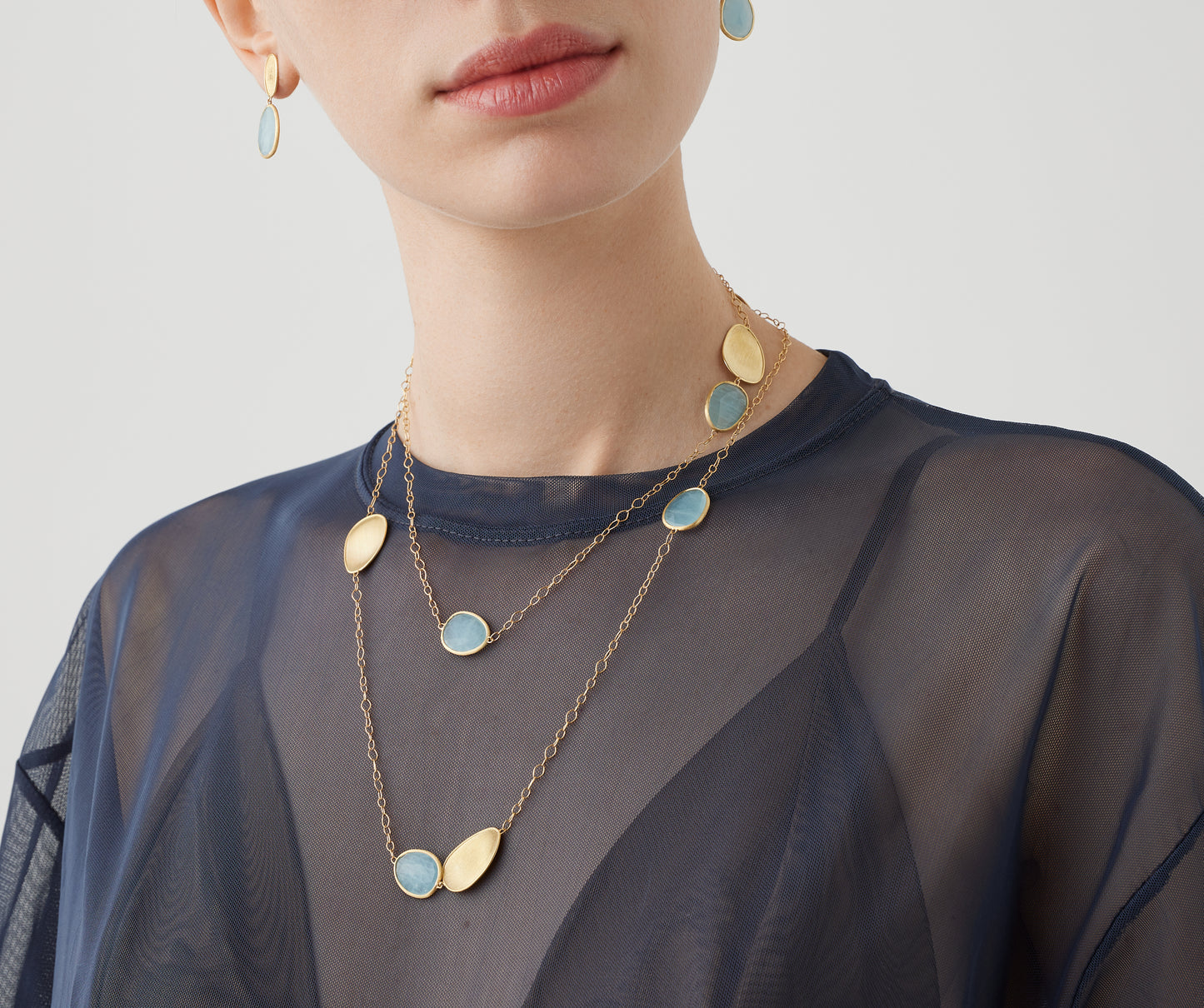 Marco Bicego's 18K Yellow Gold Lunaria Aquamarine Necklace
