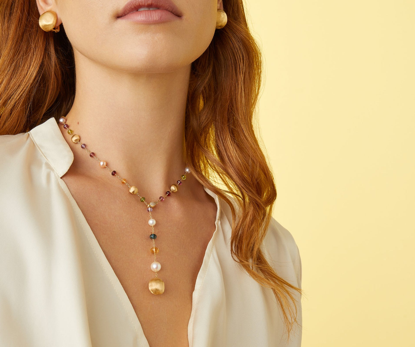 Marco Bicego's 18K Yellow Gold Africa Gemstones & Pearl Lariat Necklace