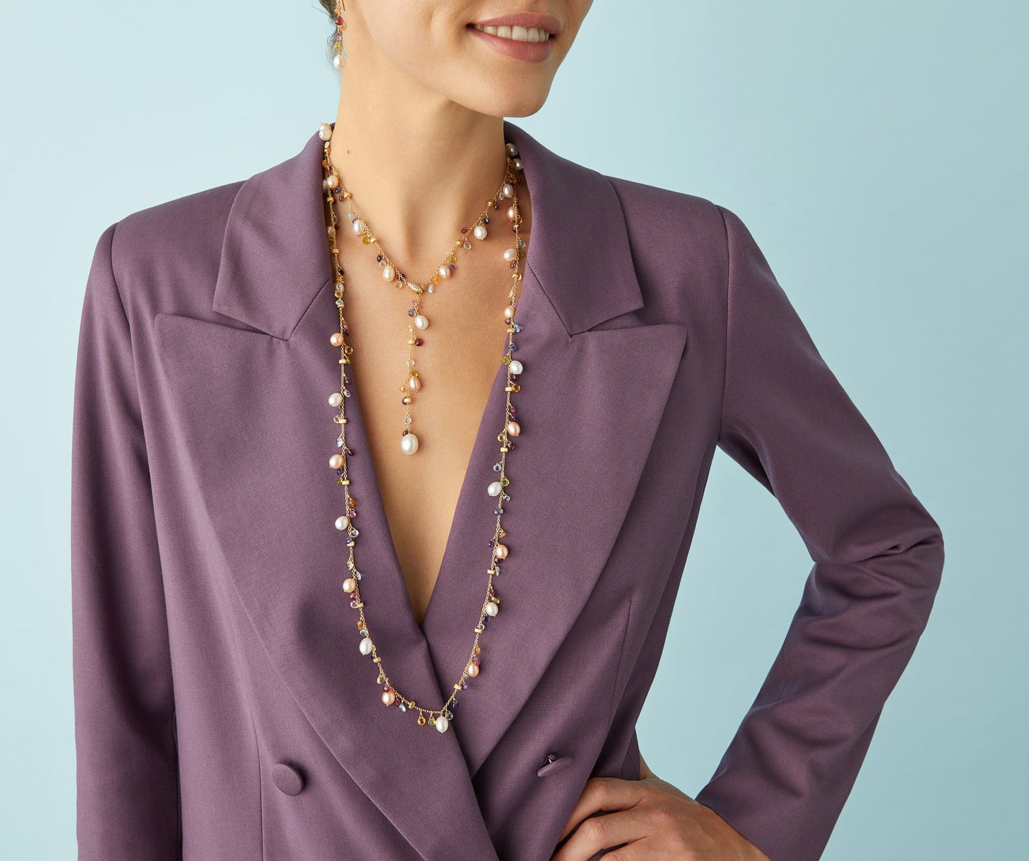 Marco Bicego's 18K Yellow Gold Paradise Gemstone, Pearl & Diamond Lariat Necklace