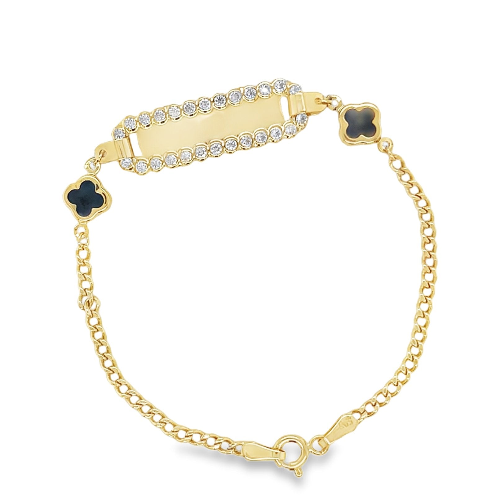 Jai's 14K Yellow Gold Baby ID Black Clover Curb Chain Bracelet