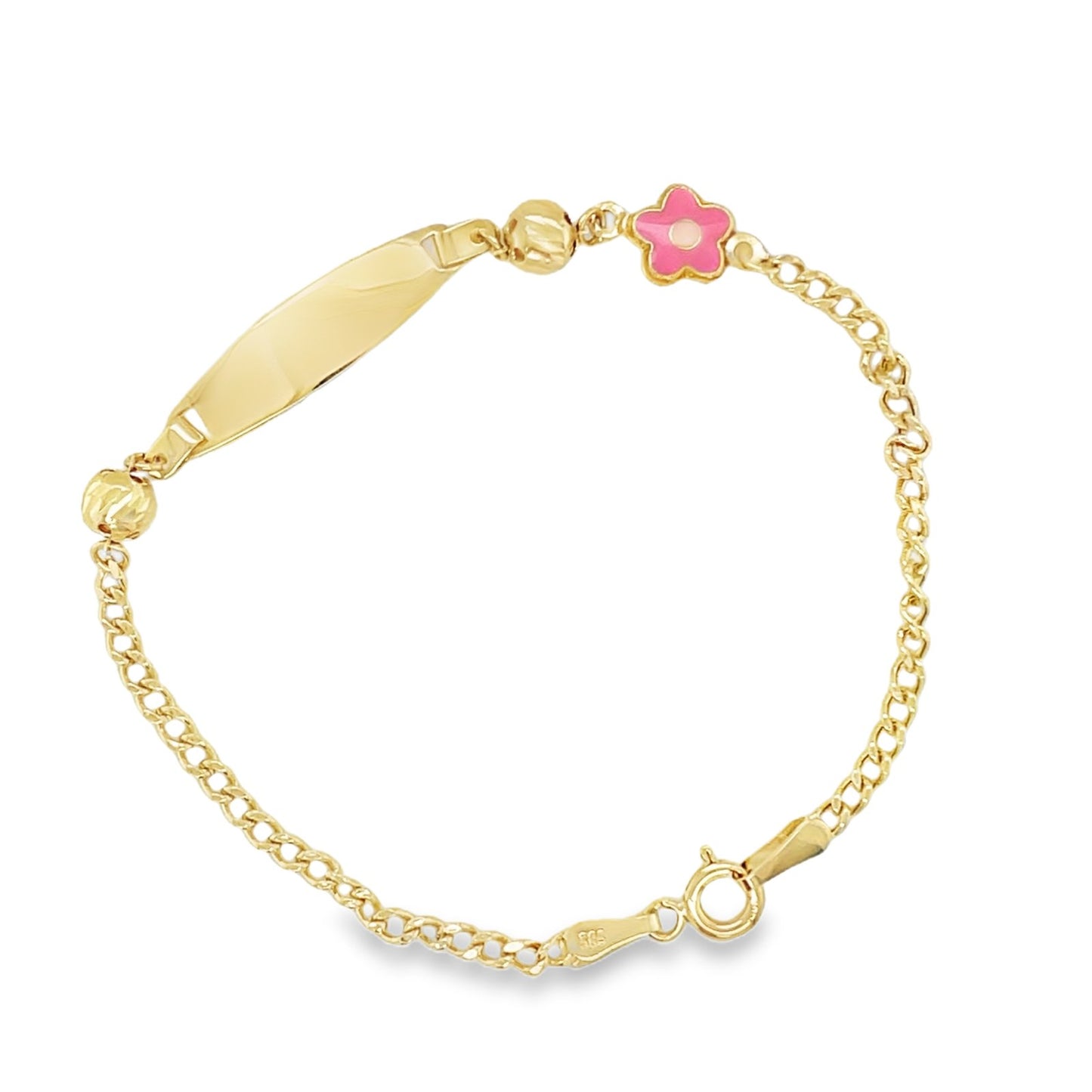 Jai’s 14K Yellow Gold Baby ID & Pink Flower Curb Chain Bracelet