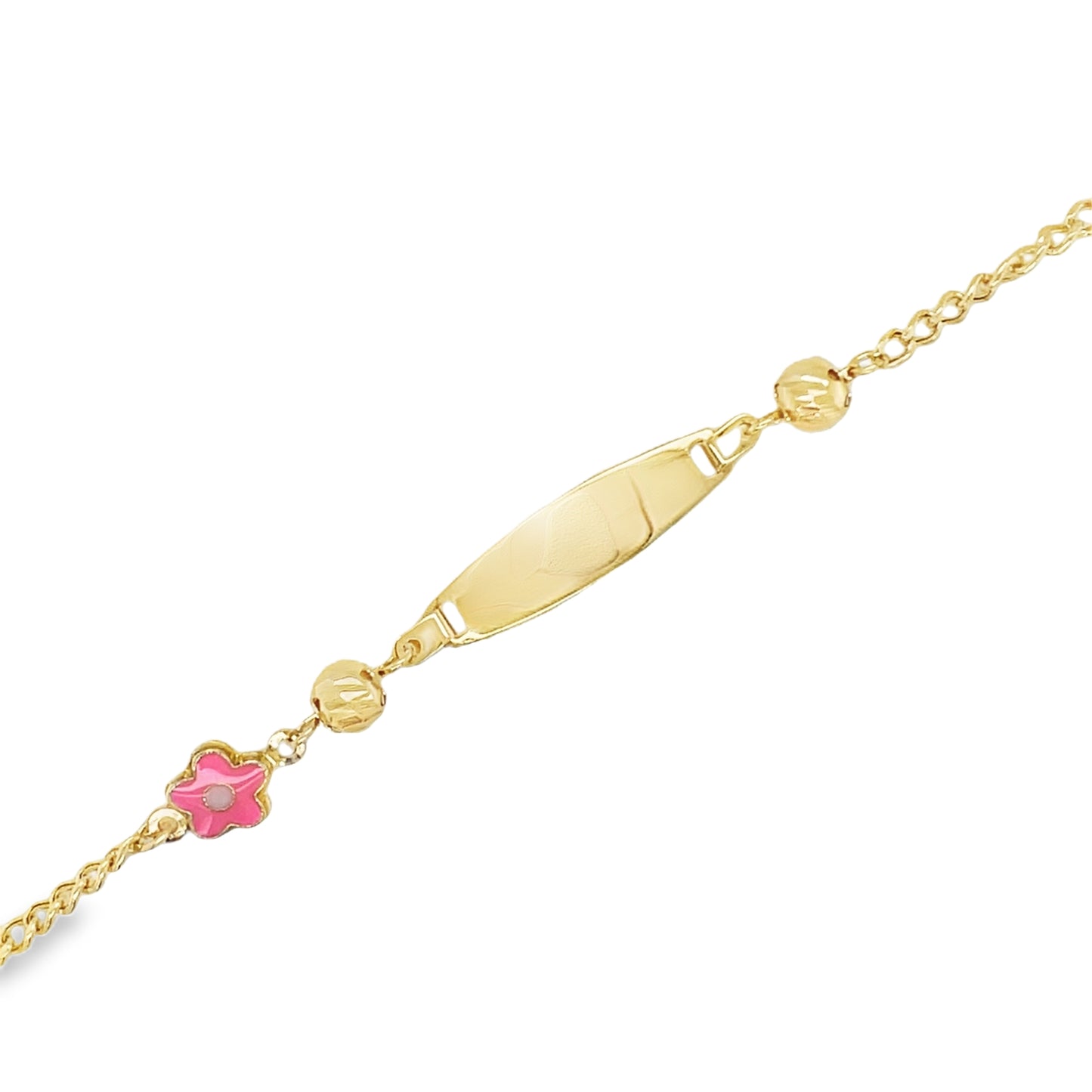 Jai’s 14K Yellow Gold Baby ID & Pink Flower Curb Chain Bracelet