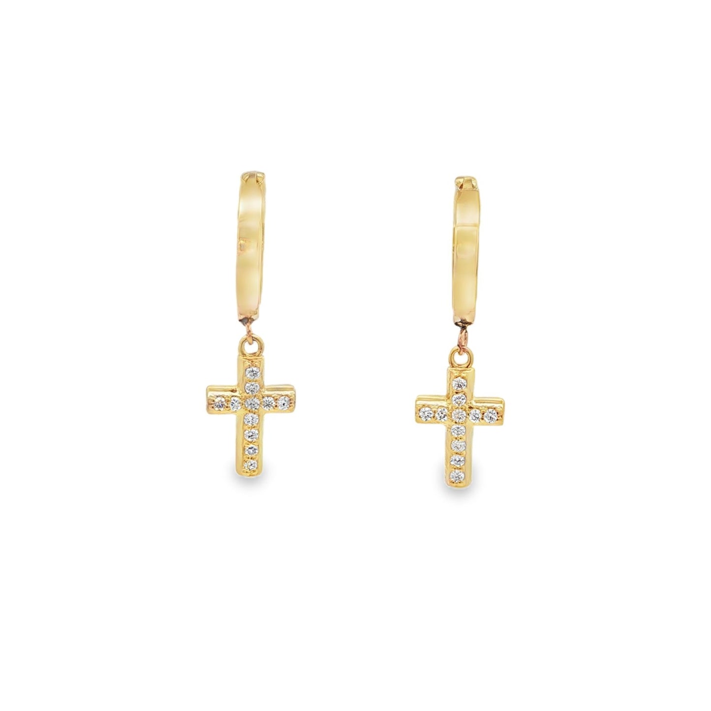 Jai's 14K Yellow Gold Diamond Cross Drop Huggies