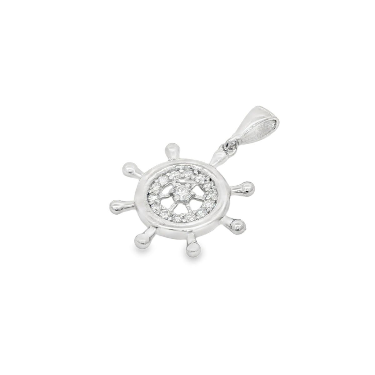 Jai's 14K White Gold Diamond Ship Wheel Pendant