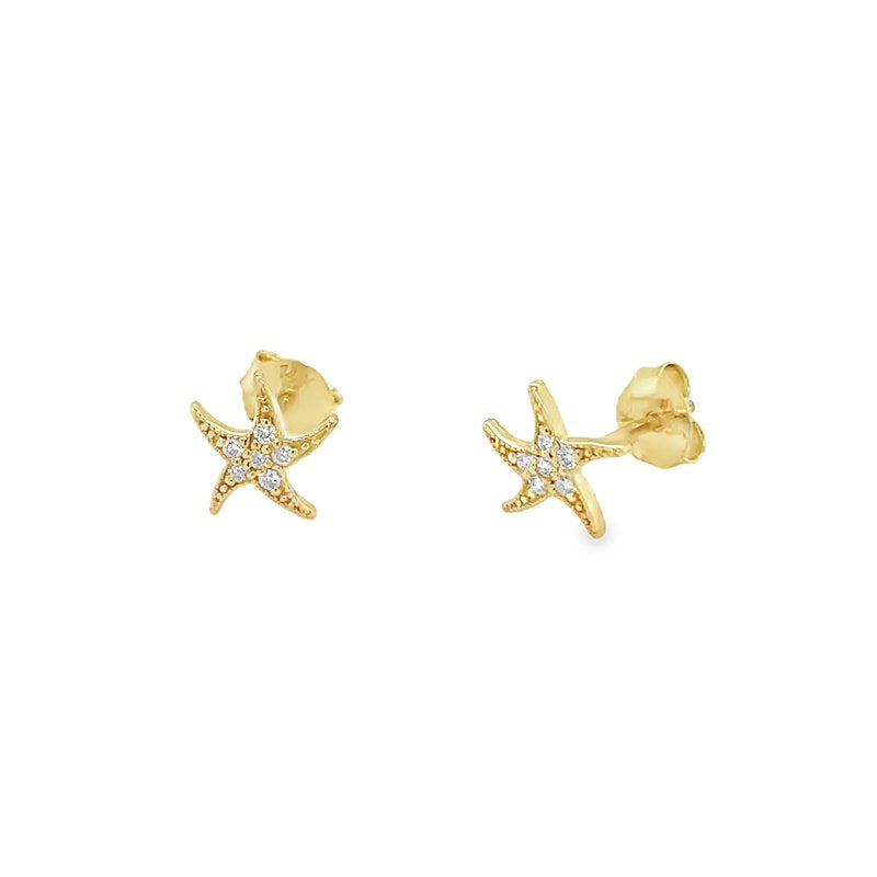 Jai's 14K Yellow Gold Petite Diamond Starfish Studs