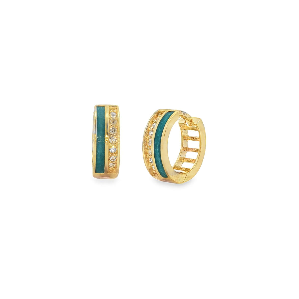 Jai's 14K Yellow Gold Blue Mother-of-Pearl & Diamond Hoops