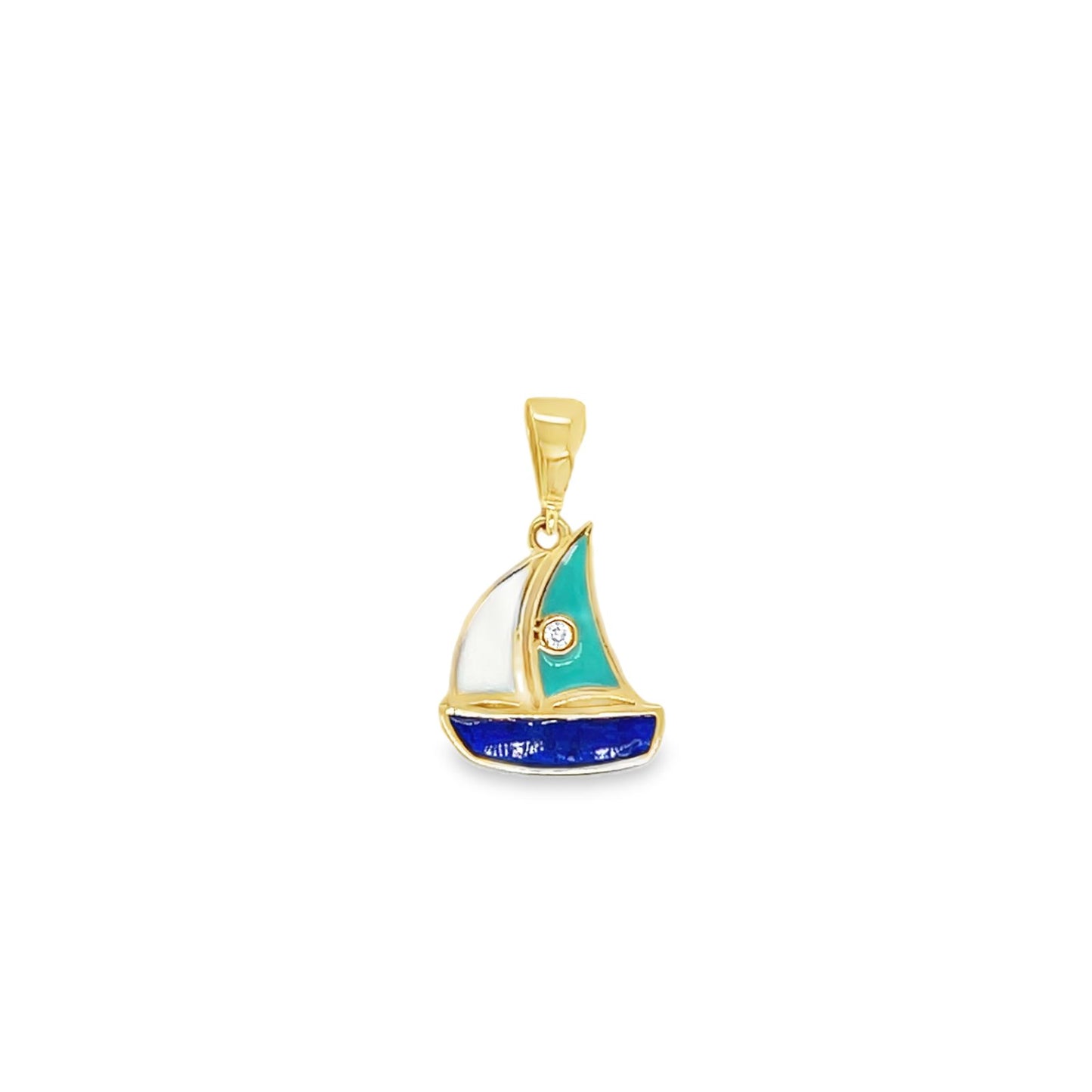 Jai's 14K Yellow Gold Diamond Sailboat Pendant