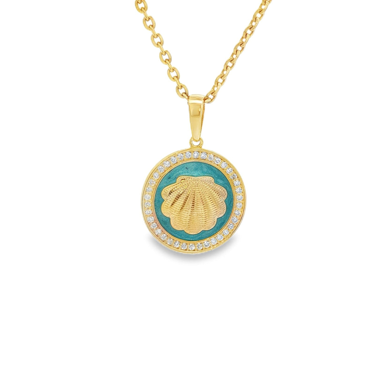 Jai's 14K Yellow Gold Diamond & Turquoise-accented Seashell Pendant