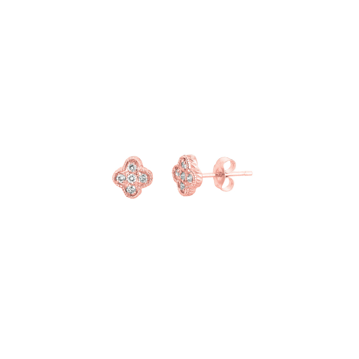 Morris & David's 14K Rose Gold Diamond Clover Studs