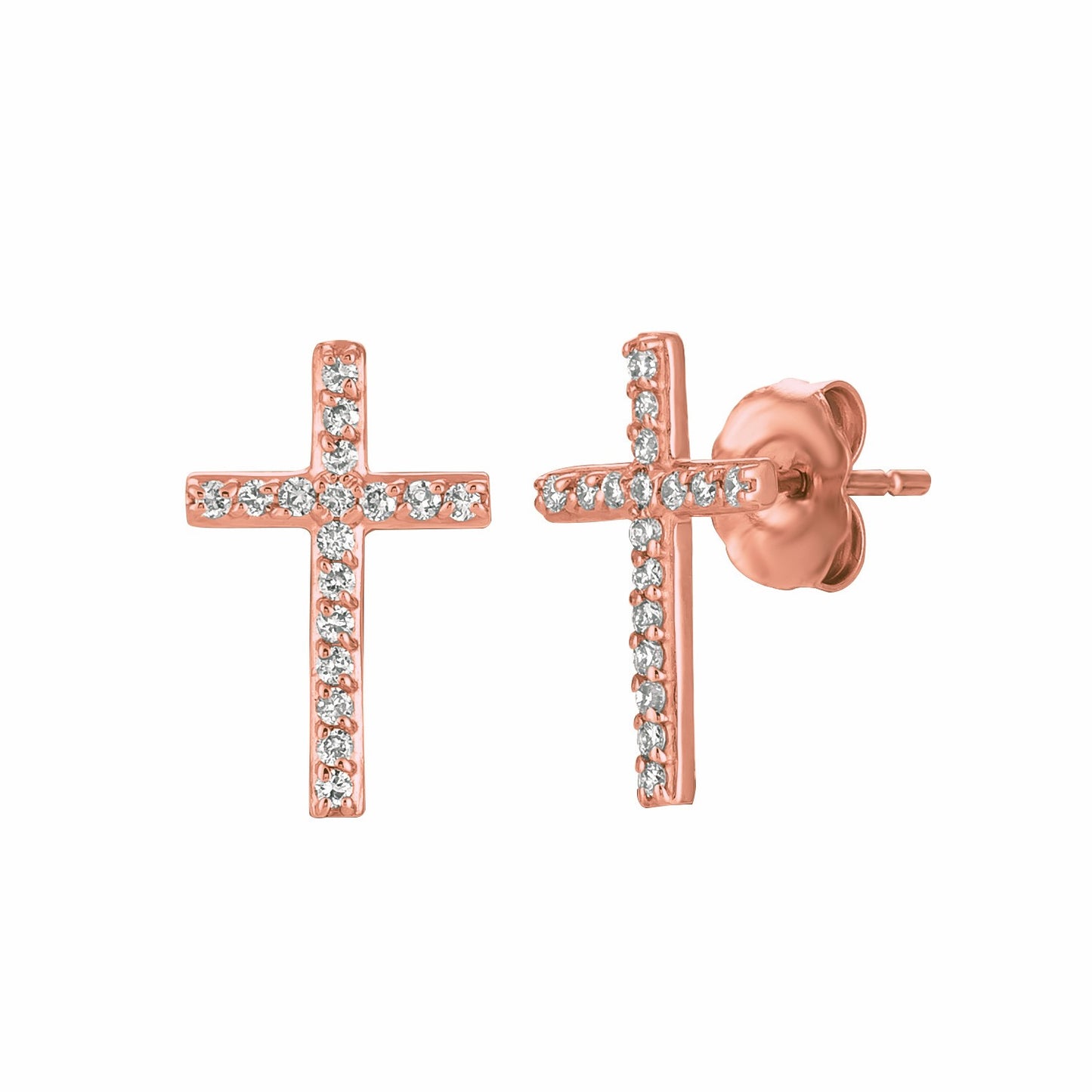 Morris & David's 14K Rose Gold Diamond Cross Studs