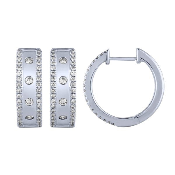 Morris & David's 14K White Gold Diamond-lined & Dotted Huggies