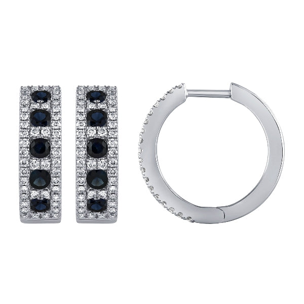 Morris & David's 14K White Gold Diamond & Sapphire Hoops