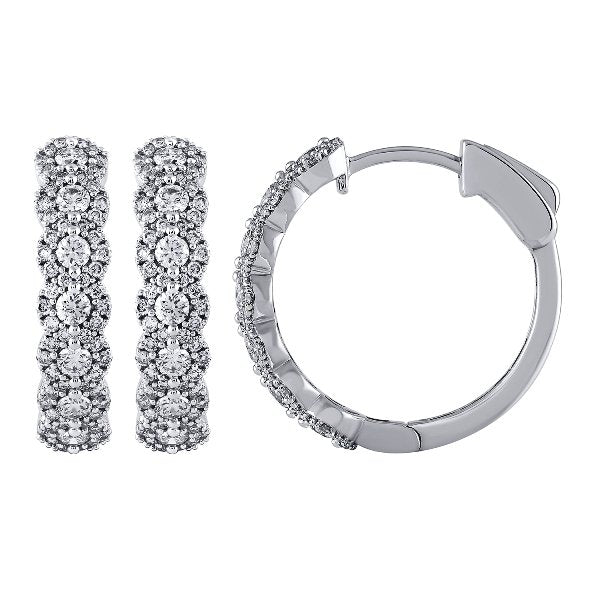 Morris & David's 14K White Gold Diamond Floral Hoops