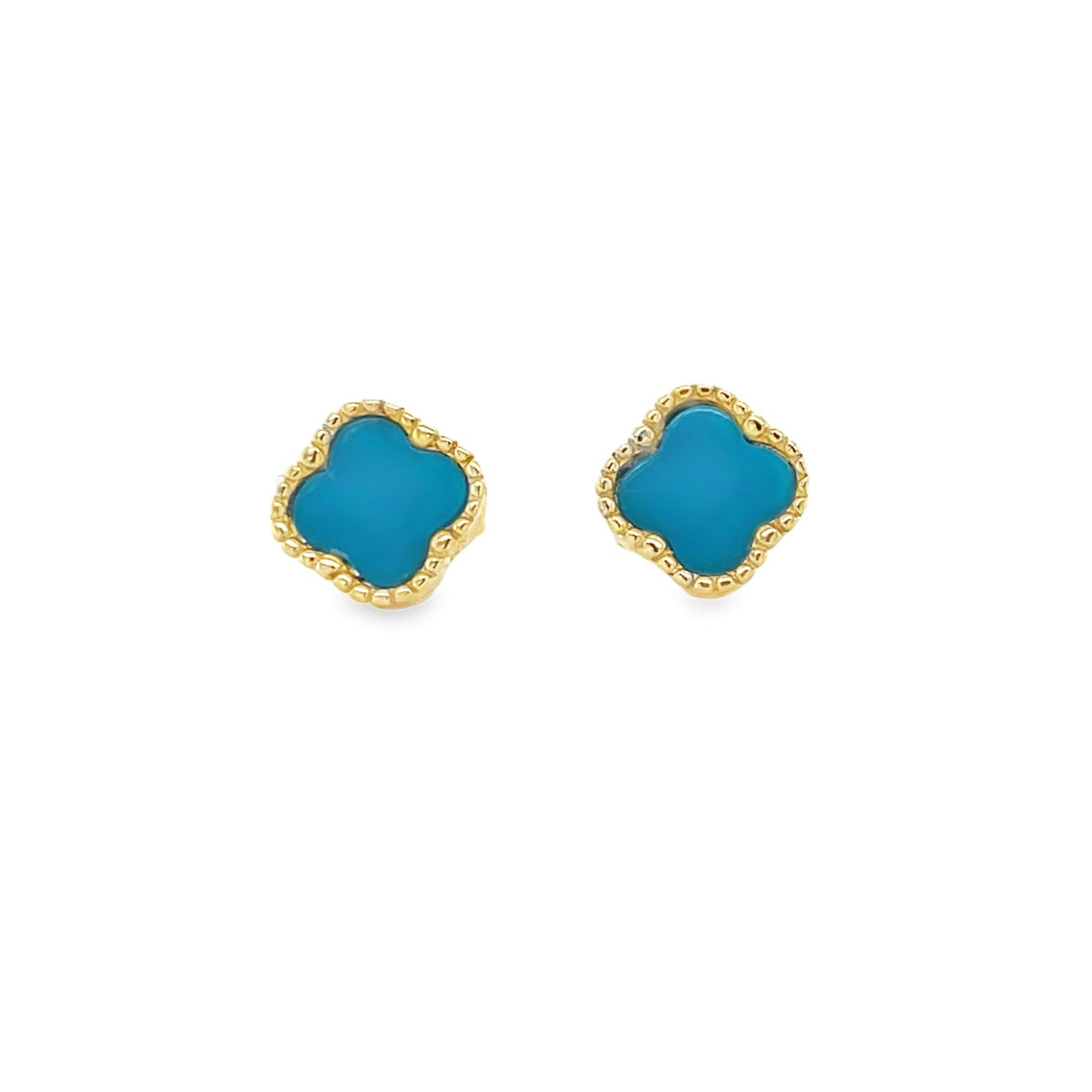 Jai's 14K Yellow Gold Turquoise Clover Studs