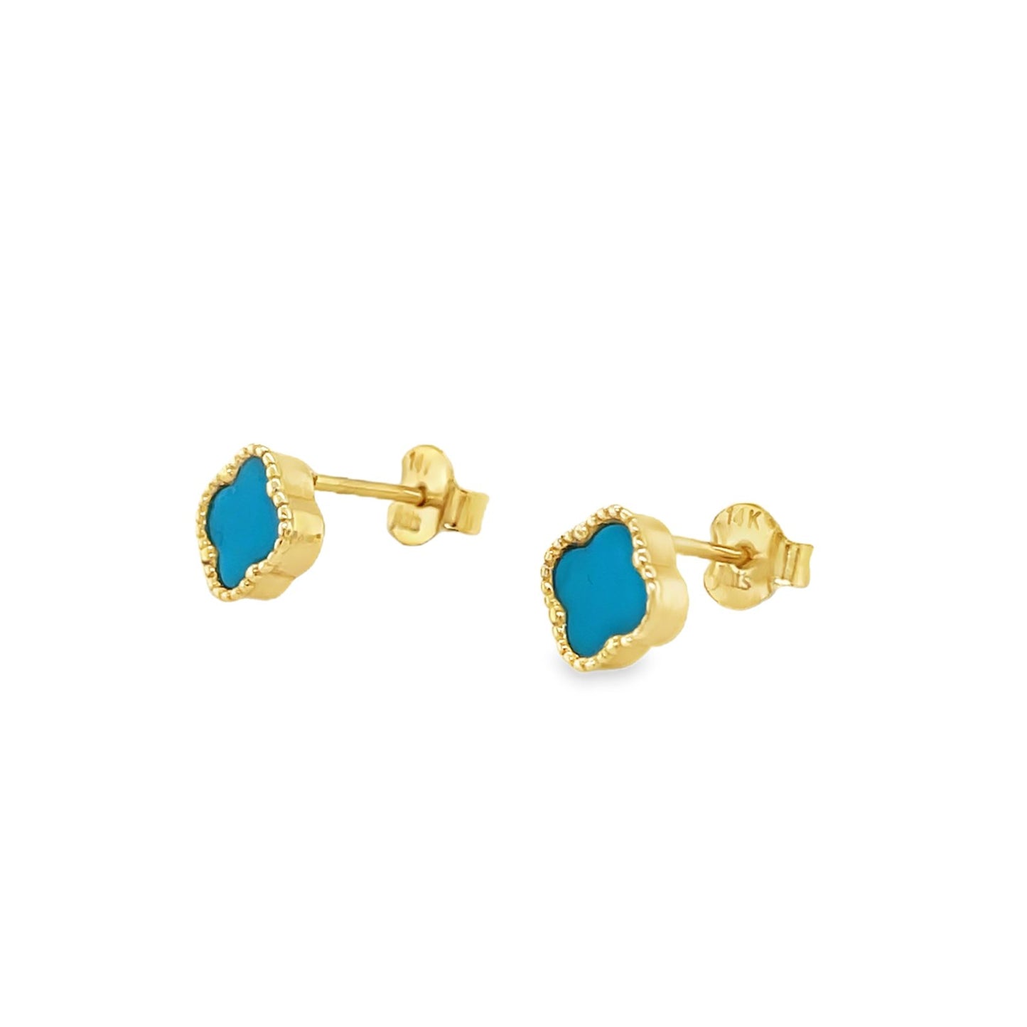 Jai's 14K Yellow Gold Turquoise Clover Studs