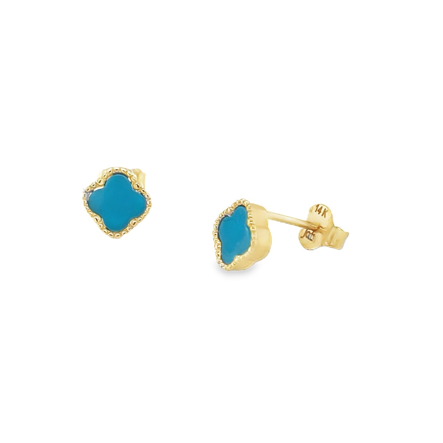 Jai's 14K Yellow Gold Turquoise Clover Studs