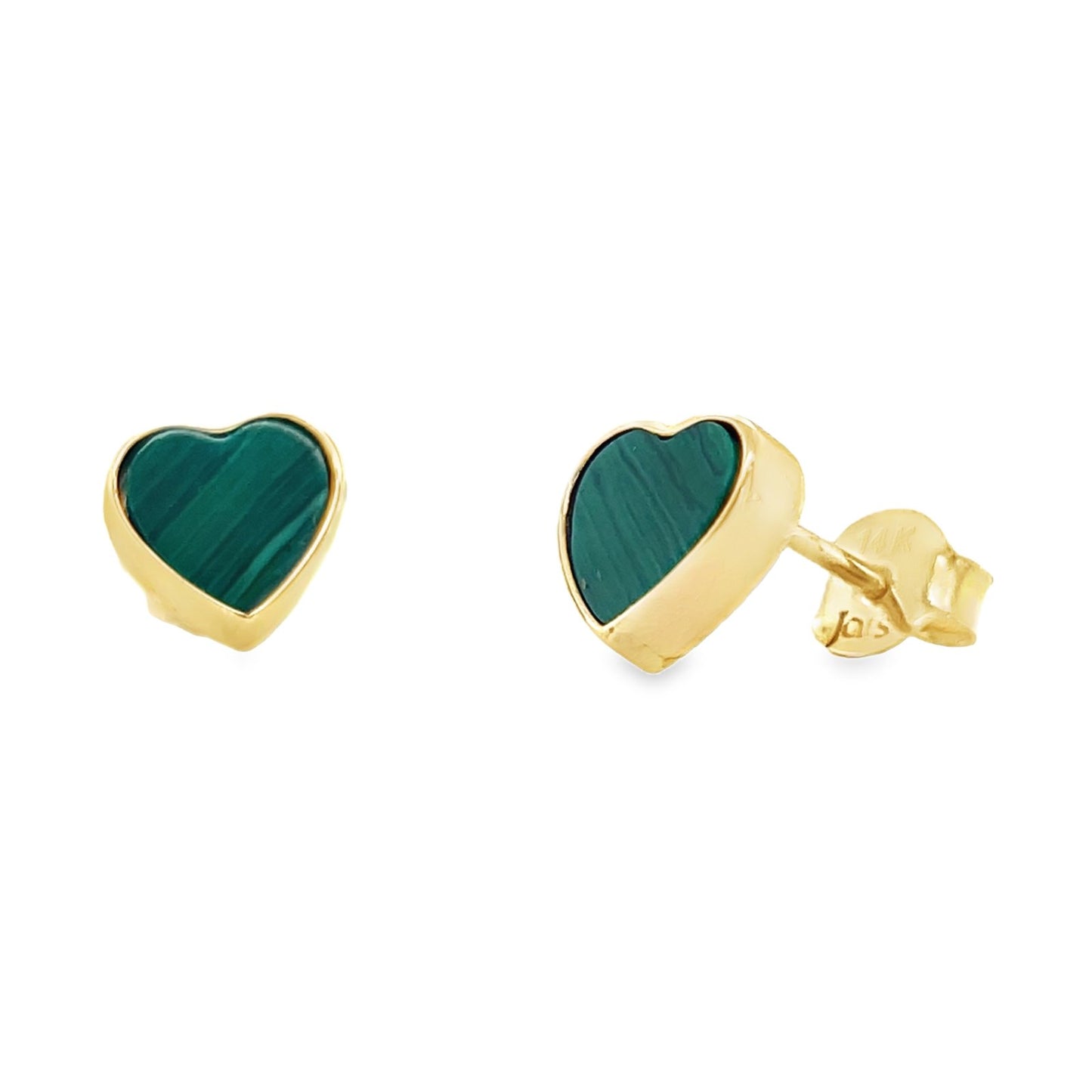 Jai's 14K Yellow Gold Malachite Heart Studs