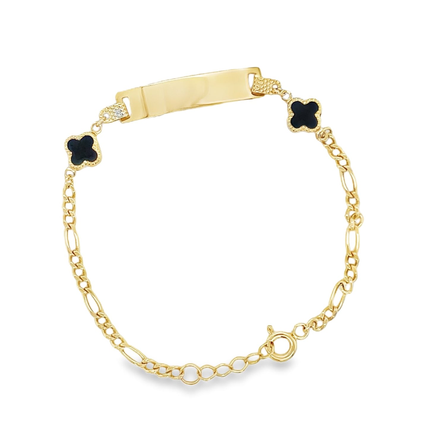 Jai’s 14K Yellow Gold Baby ID & Black Clover Figaro Chain Bracelet