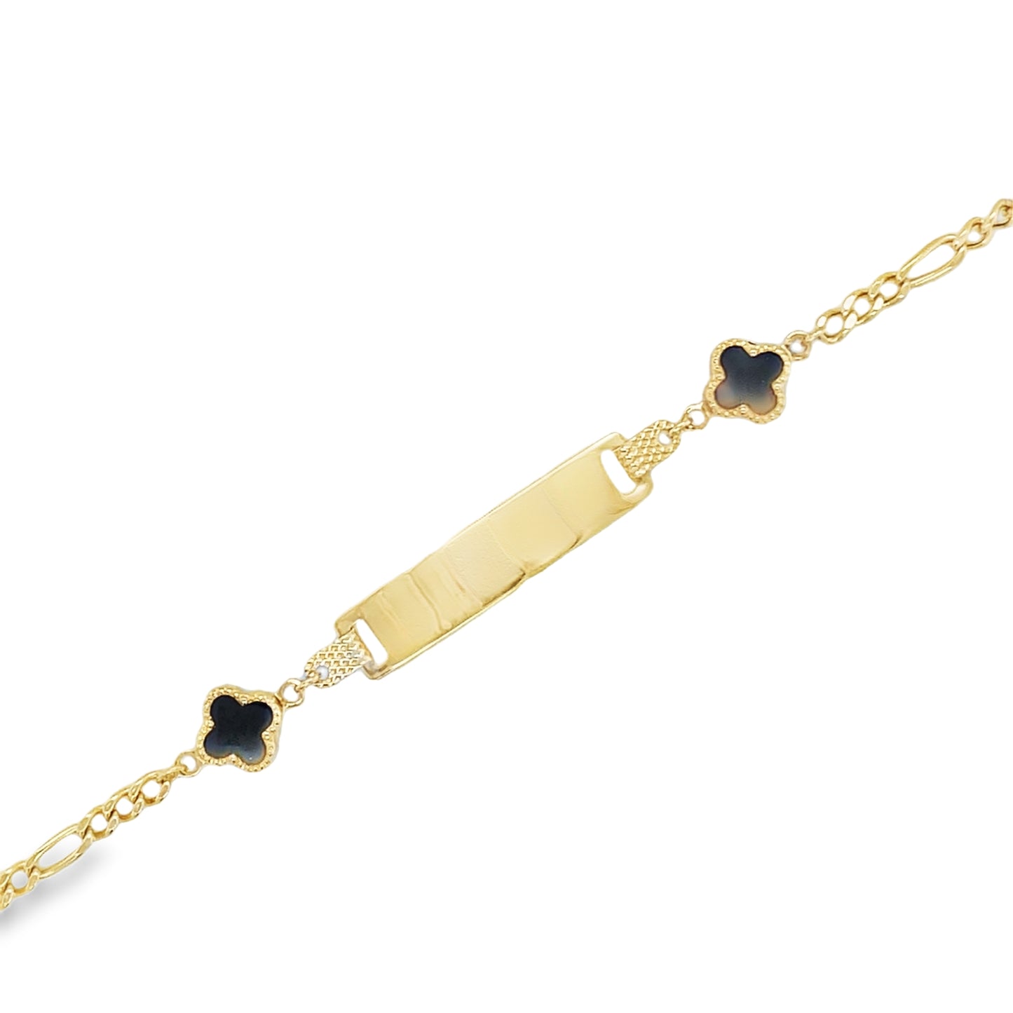 Jai’s 14K Yellow Gold Baby ID & Black Clover Figaro Chain Bracelet